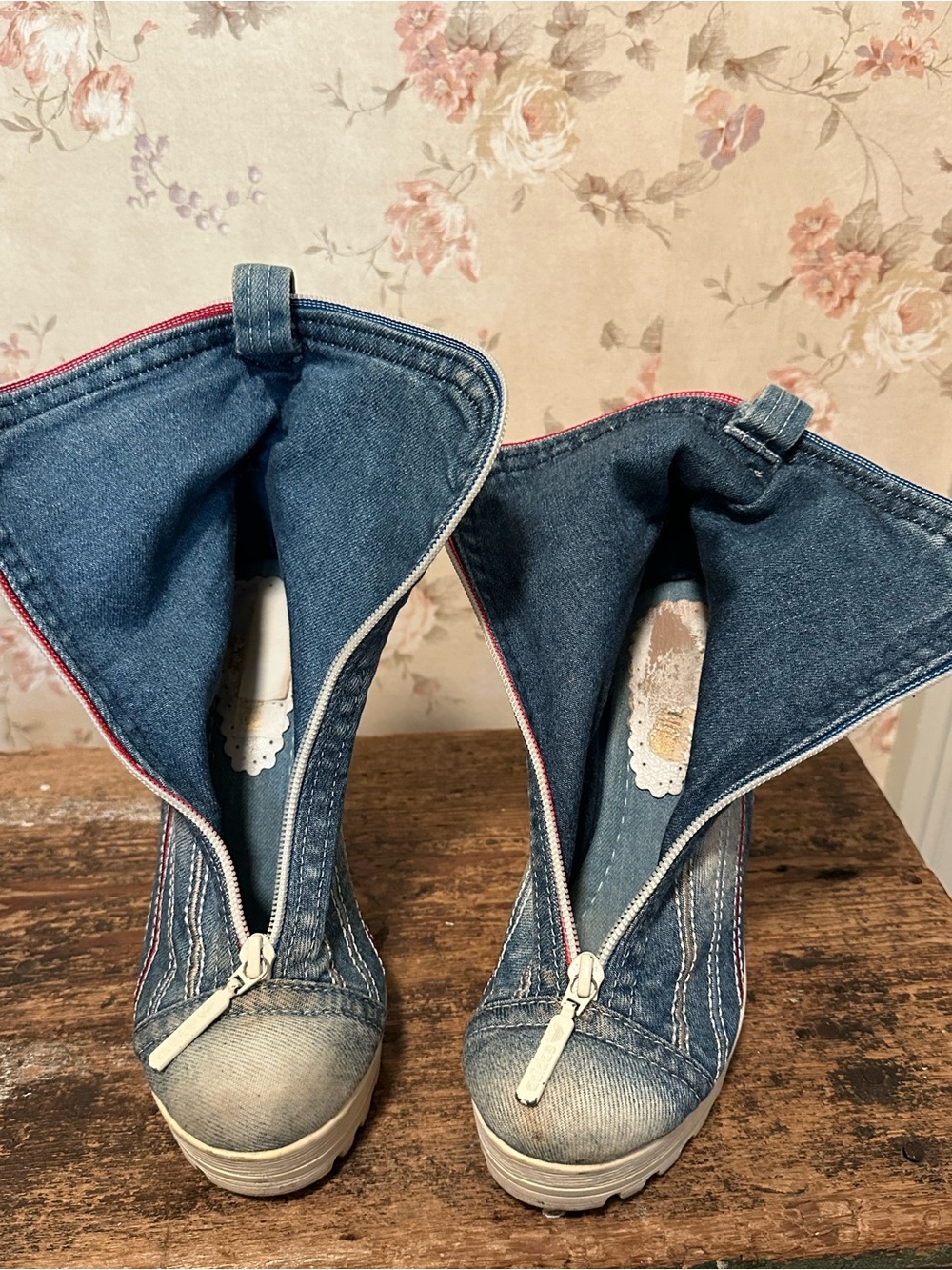 Upcycled Boots Platform Denim Y2K High Block Heel Size 39 - Picture 8 of 10